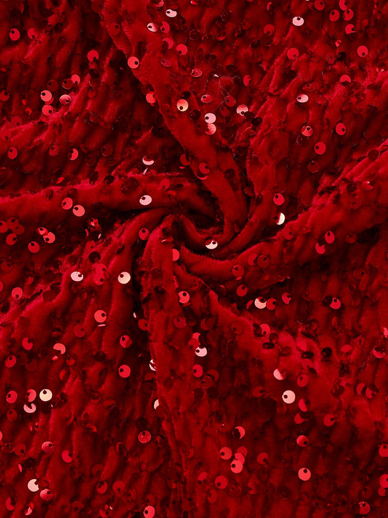 2PCS robe bustier et châle en velours rouge à paillettess des années 70