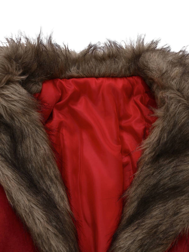 Manteau à col en fausse fourrure revers et ceinture années 1950
