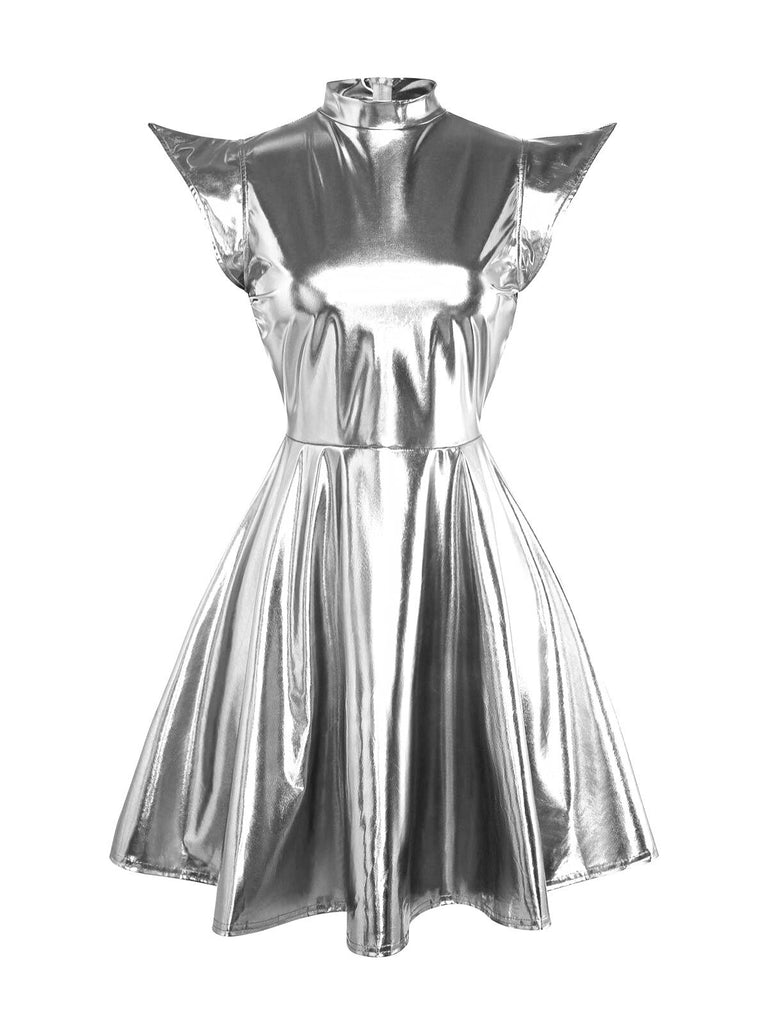 Robe mini de soirée futuriste métallisée années 1980