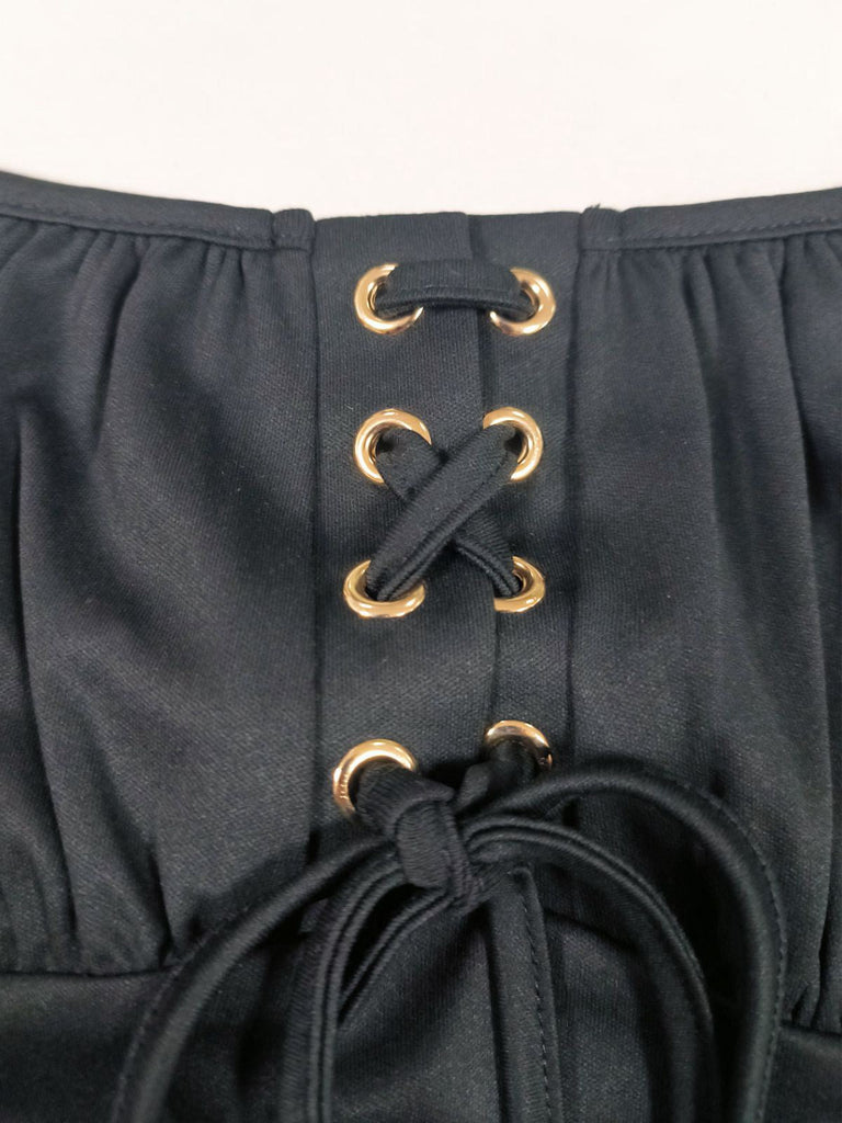 Robe noire froncée en maille pailletée à étoiles dorées des années 1950