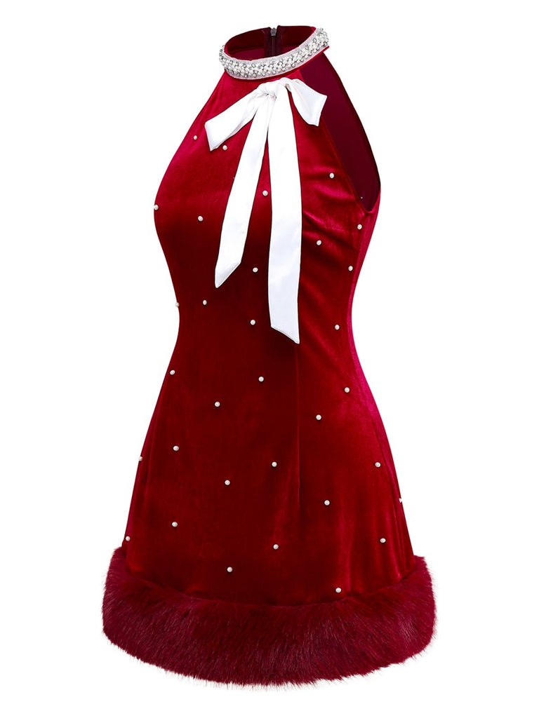 Robe de Noël rouge à franges de perles années 1960