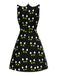 [Prévente] Robe noire imprimé chat avec poches à pattes des années 1960