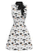 [Prévente] Robe blanche et noire imprimé chat avec col à nœud des années 1960