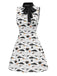 [Prévente] Robe blanche et noire imprimé chat avec col à nœud des années 1960