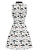 [Prévente] Robe blanche et noire imprimé chat avec col à nœud des années 1960