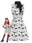 [Prévente] Robe blanche et noire imprimé chat avec col à nœud des années 1960