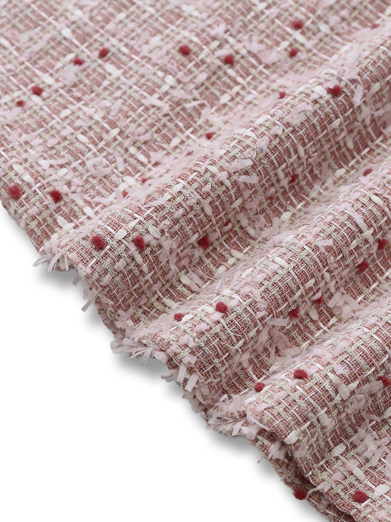 Robe rose chasuble courte en tweed à carreaux années 1960