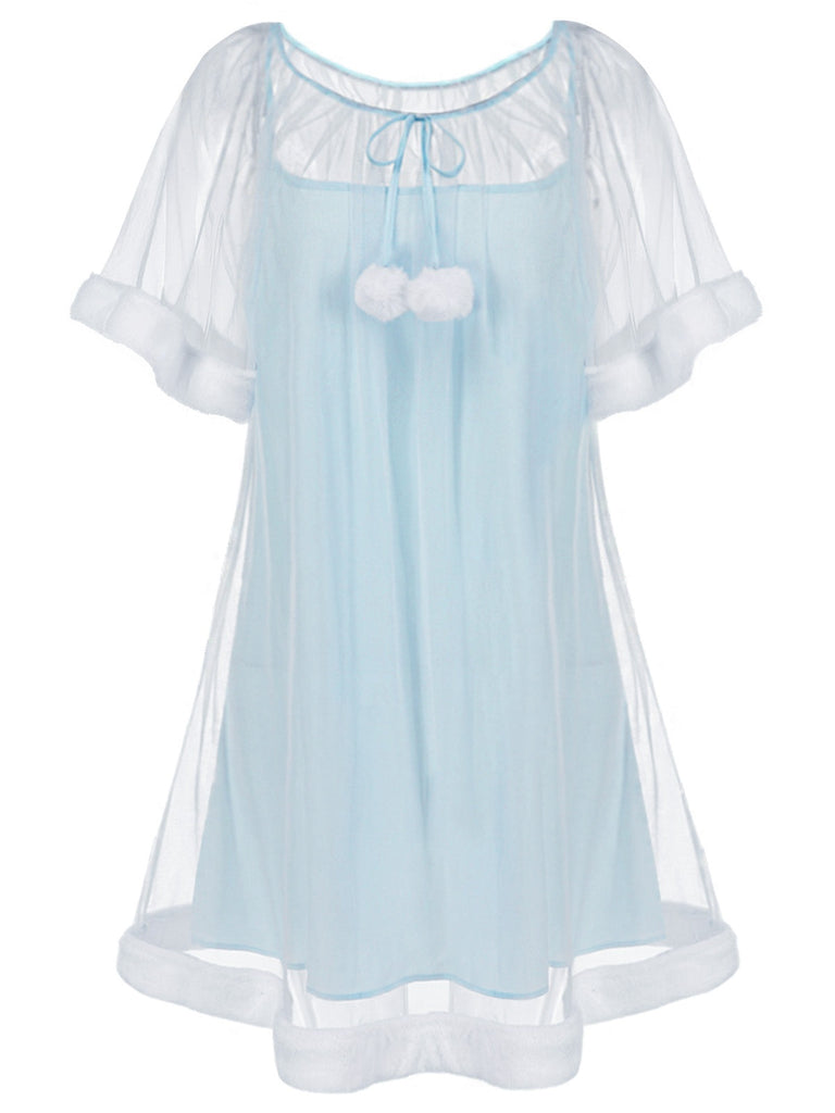 Chemise de nuit rose tulle volants peluche années 40