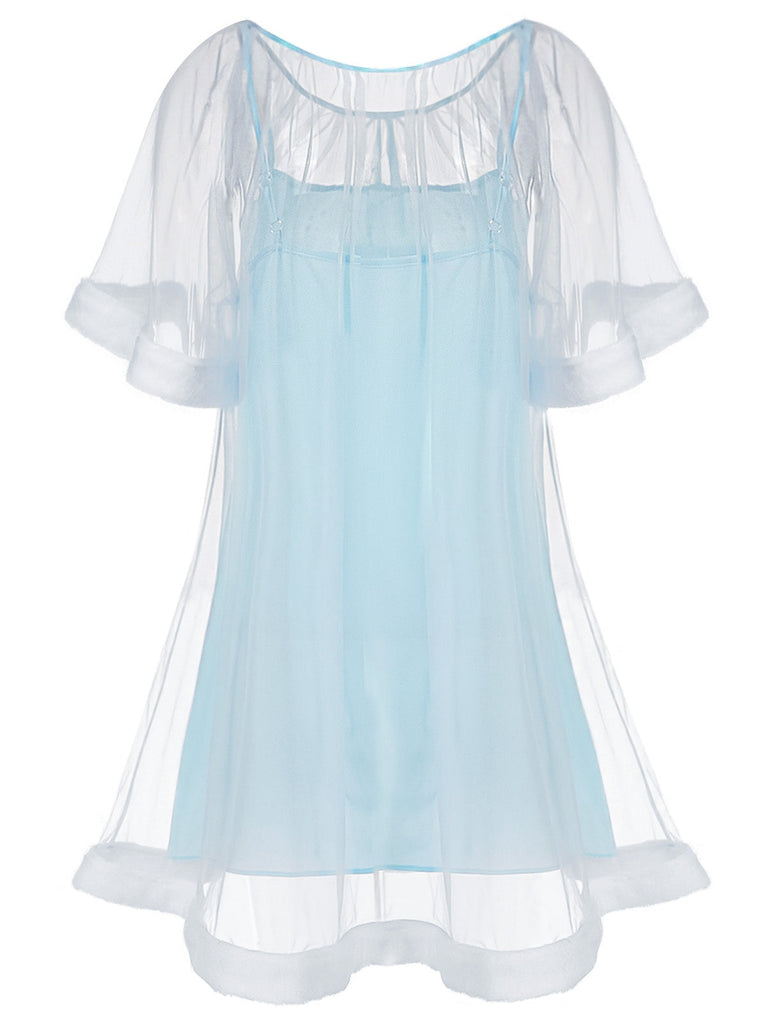Chemise de nuit rose tulle volants peluche années 40