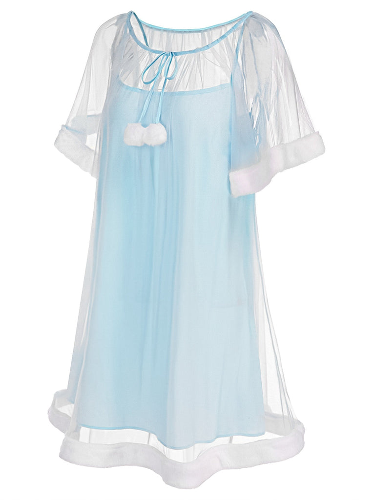 Chemise de nuit rose tulle volants peluche années 40