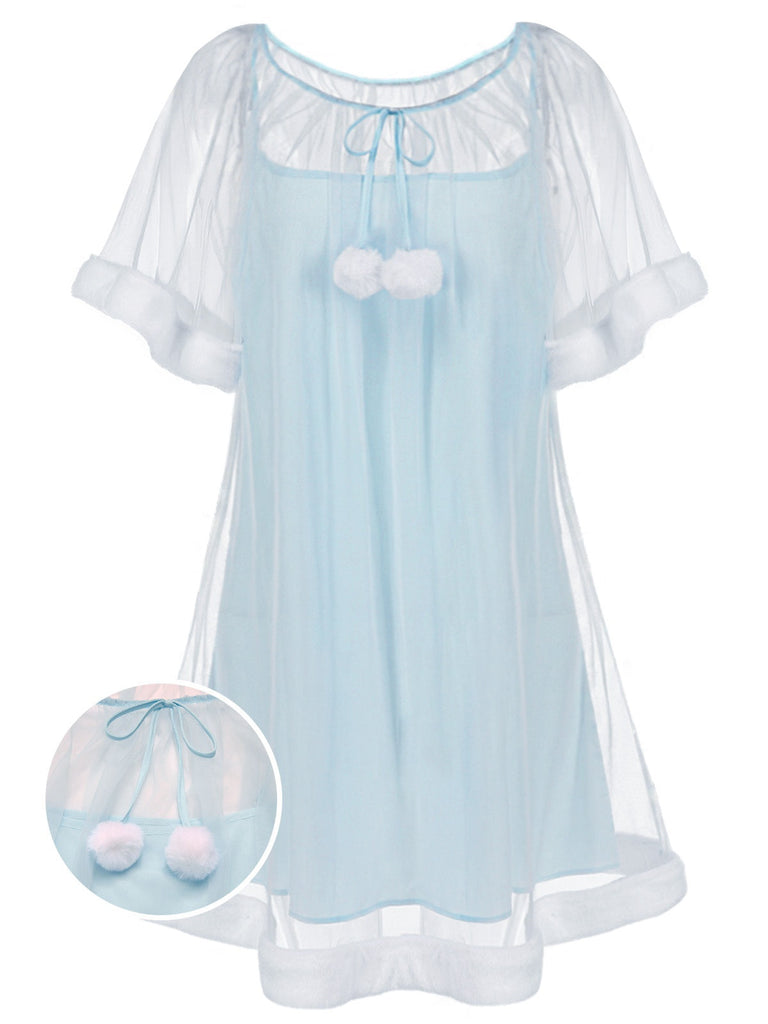 Chemise de nuit rose tulle volants peluche années 40
