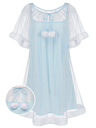 Chemise de nuit rose tulle volants peluche années 40