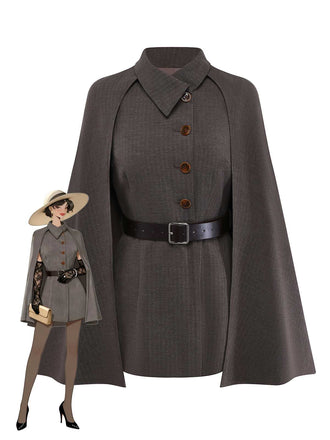 Veste à revers avec cape amovible et ceinturée années 1940
