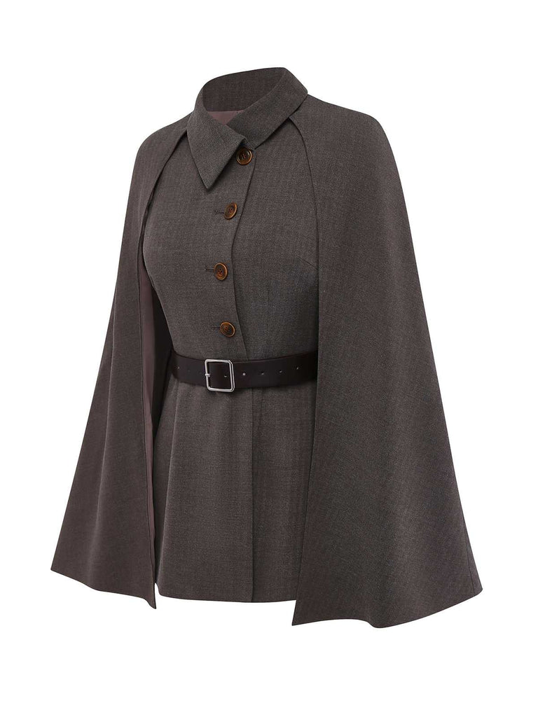 Veste à revers avec cape amovible et ceinturée années 1940