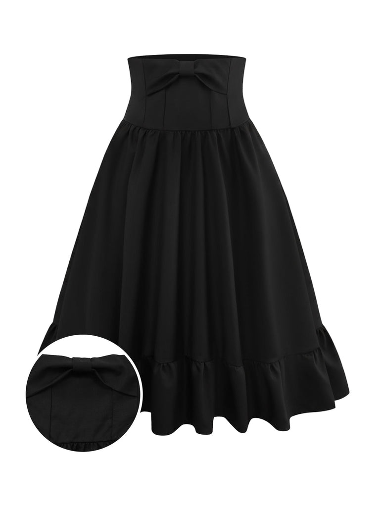 Jupe unie noire à décor de nœud années 1950