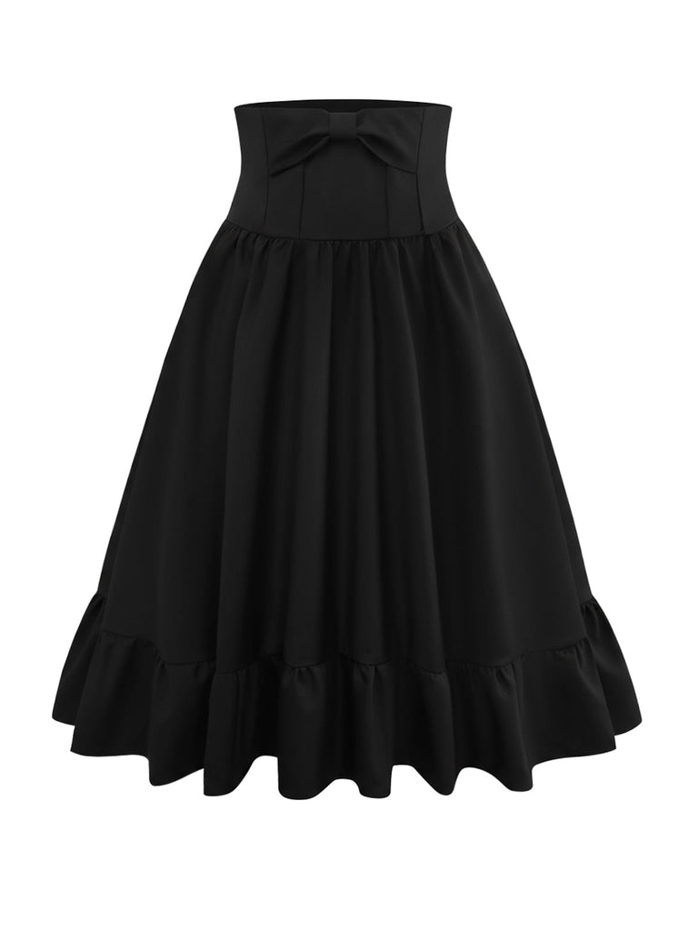 Jupe unie noire à décor de nœud années 1950