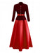 2PCS Veste en velours à col en V et jupe vin rouge années 1940