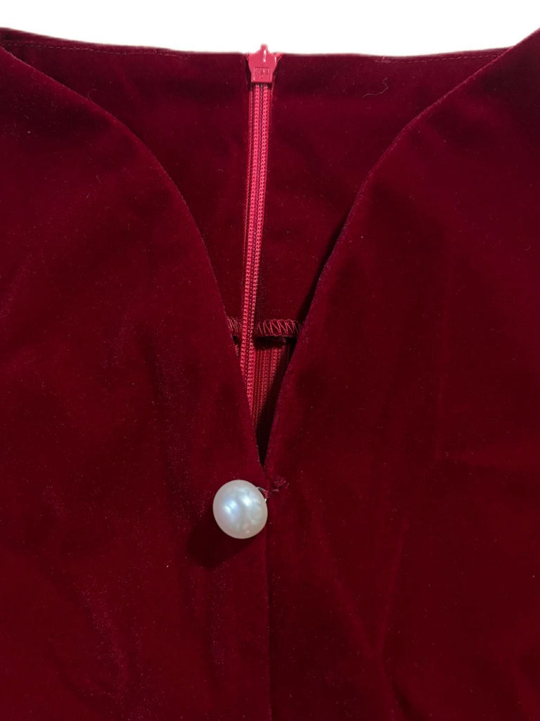 2PCS Veste en velours à col en V et jupe vin rouge années 1940