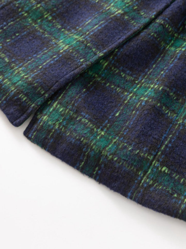 Manteau long vert à carreaux Blackwatch col cranté des années 1940