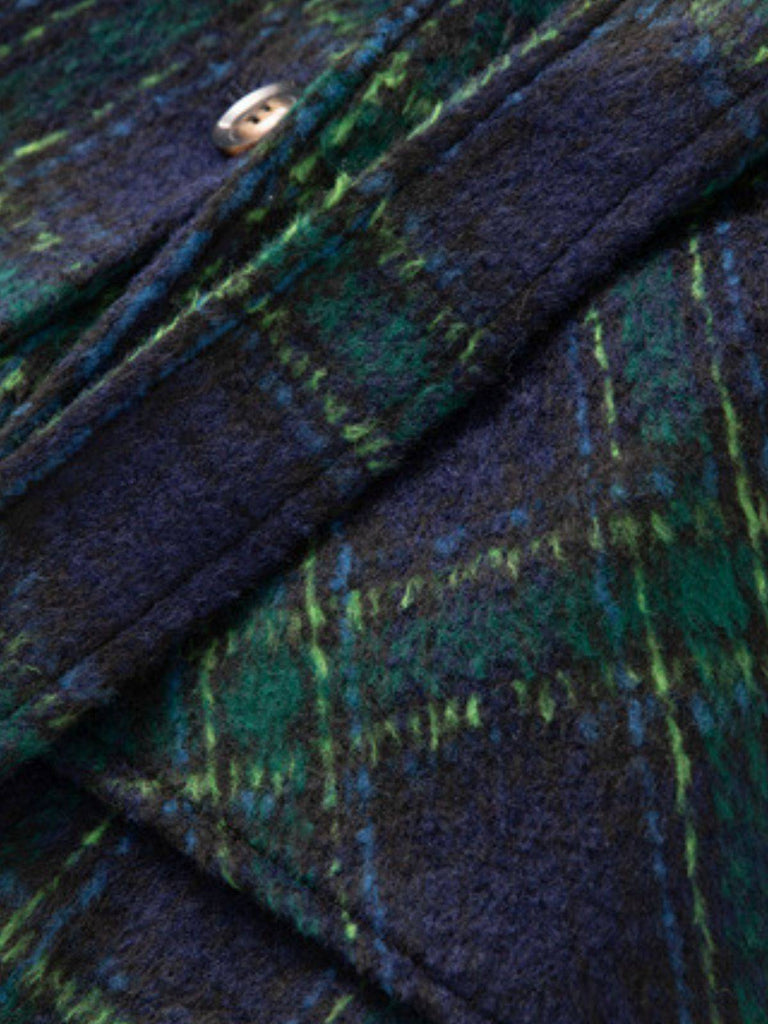 Manteau long vert à carreaux Blackwatch col cranté des années 1940