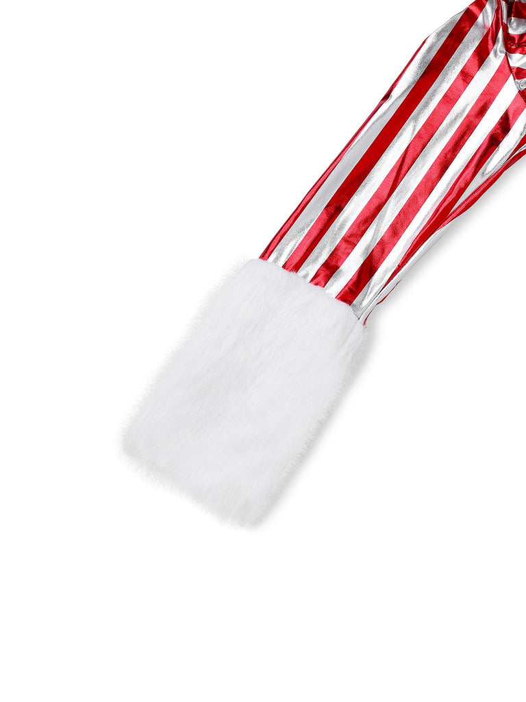 Robe à capuche et jambières rouges à rayures style canne à sucre des années 1960