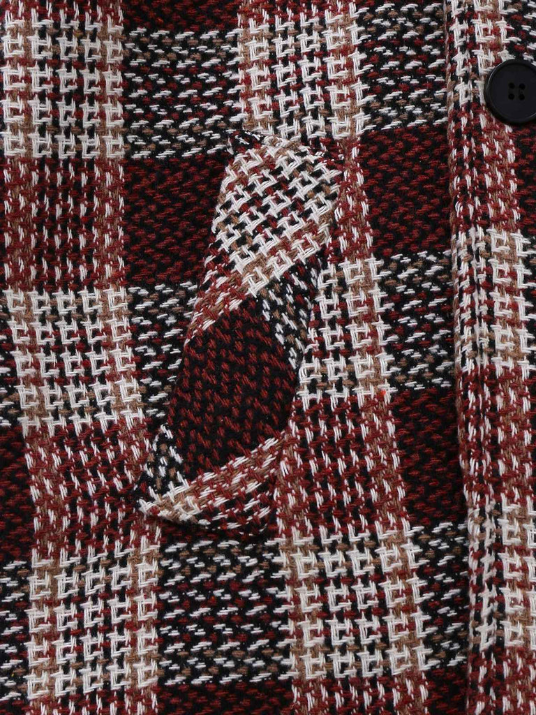 Manteau rouge à carreaux en tweed col montant des années 1950