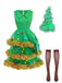 Ensemble de robe à volants vert sapin de Noël des années 1950