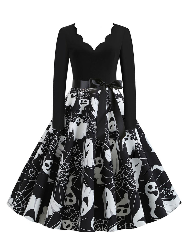 Robe col pétale et toile d'araignée Halloween années 1950