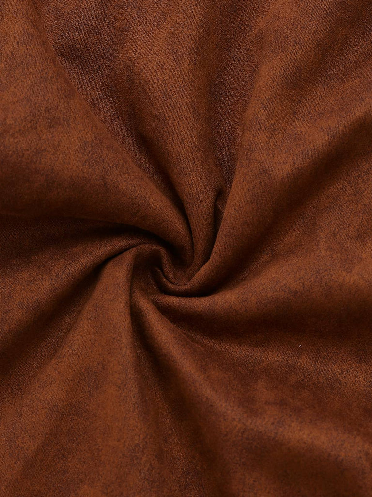 Trench-coat boutonné en faux daim col cranté marron des années 1950