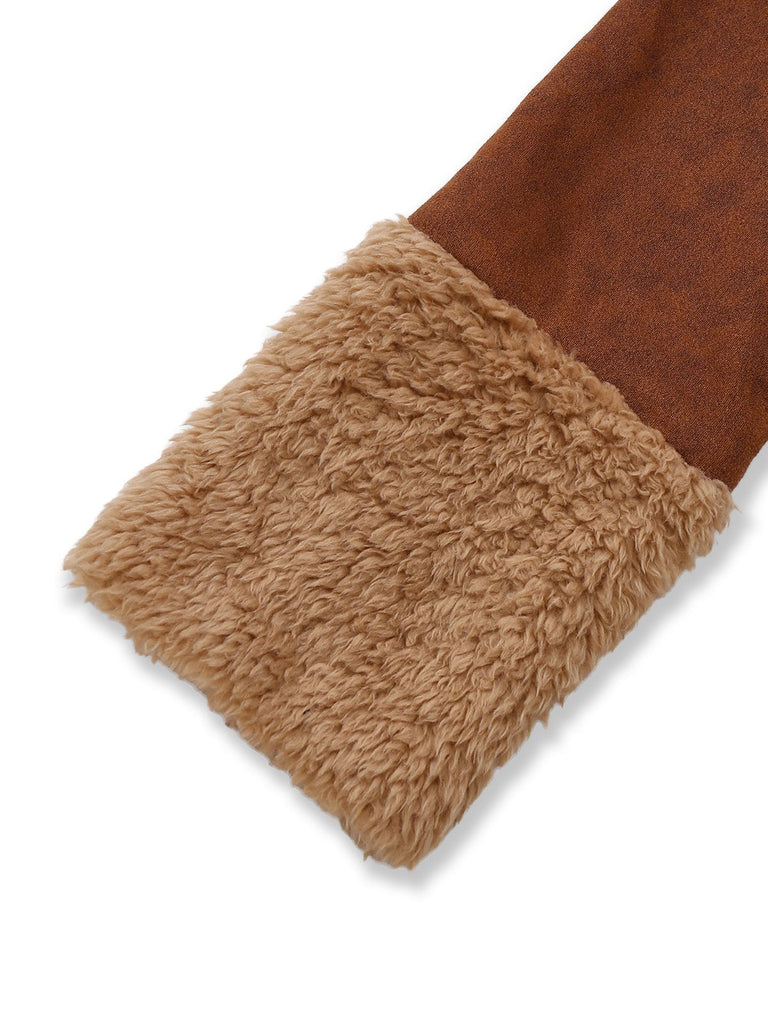 Trench-coat boutonné en faux daim col cranté marron des années 1950