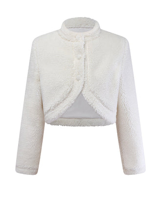 Veste blanche à col montant en fausse laine années 60