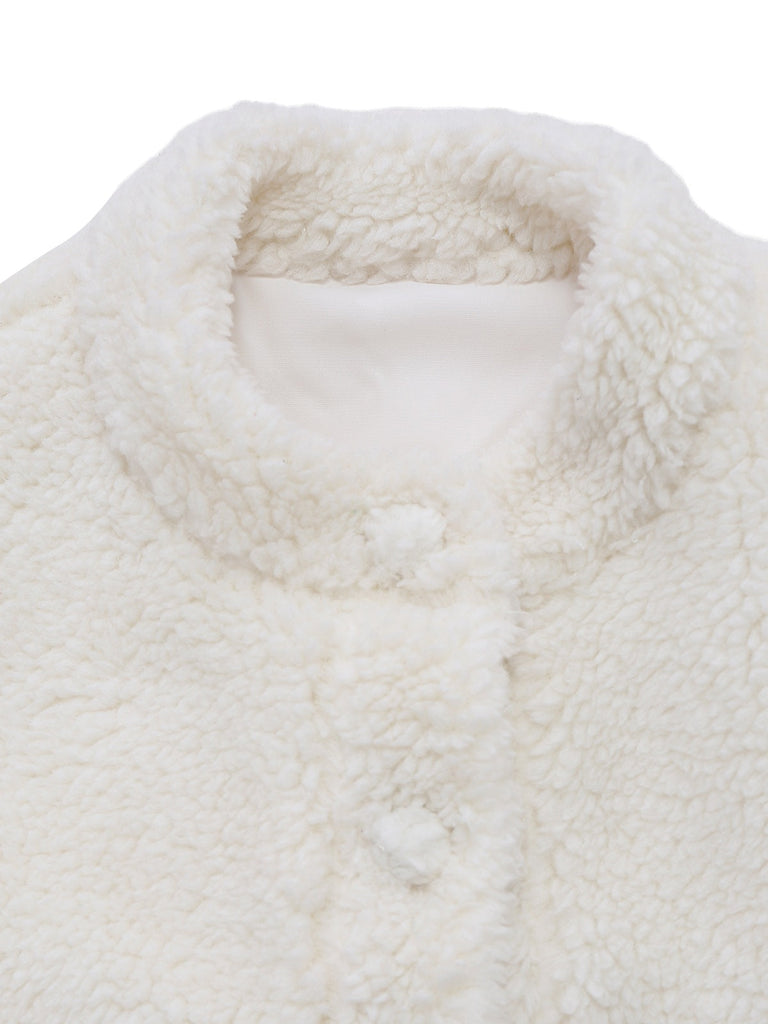 Veste blanche à col montant en fausse laine années 60