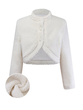 Veste blanche à col montant en fausse laine années 60