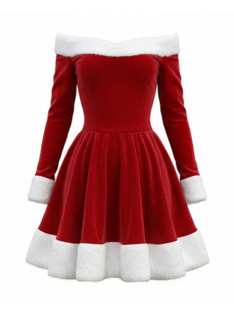 Robe rouge à épaules dénudées en velours de Noël des années 1960