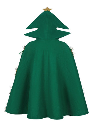Cape à capuche embellie 3D avec sapin de Noël vert des années 1950