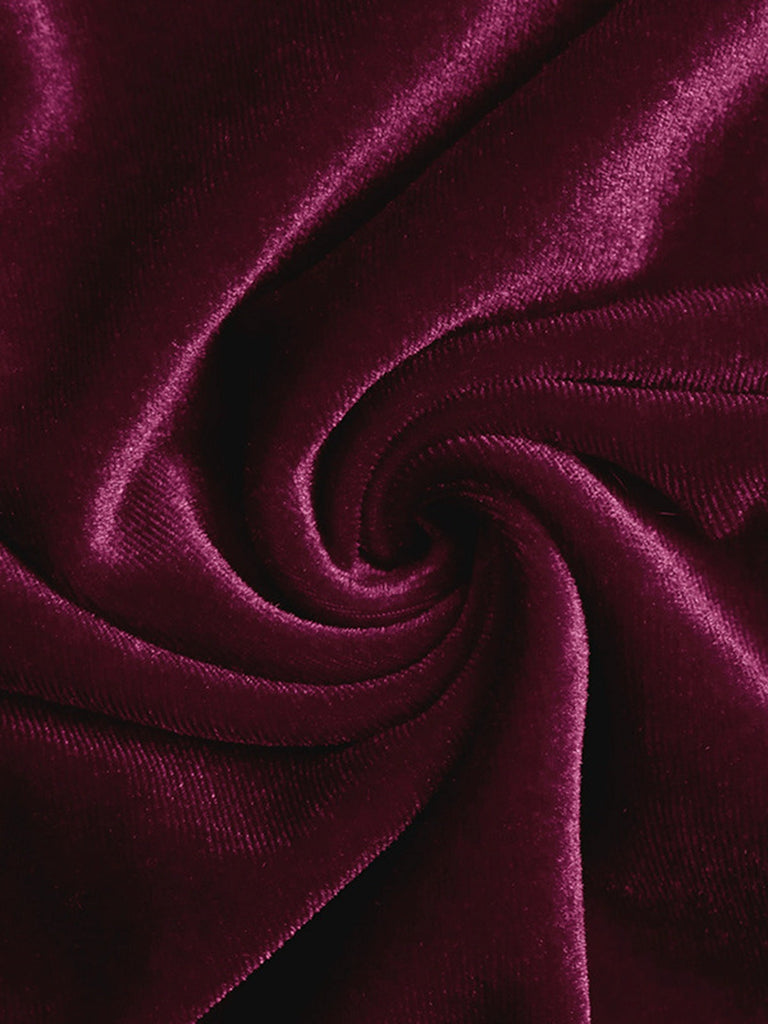 Robe moulante en velours rouge bordeaux avec ceinture à nœud des années 1960