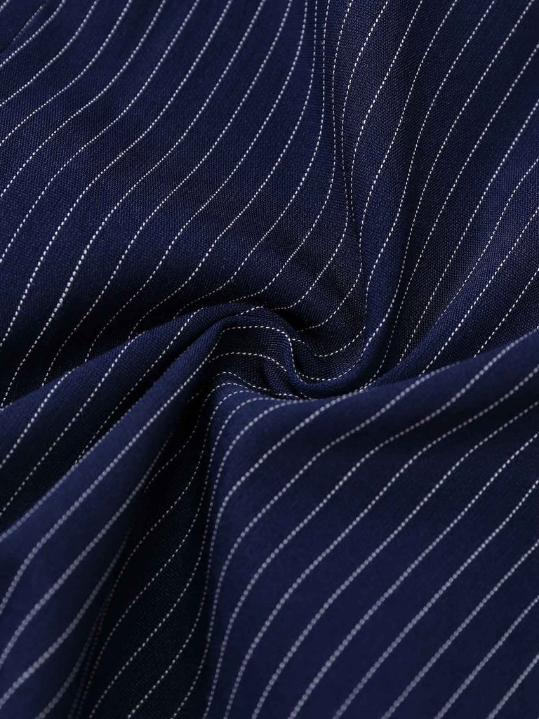 [Prévente] Robe chemise plissée à fines rayures bleues des années 70