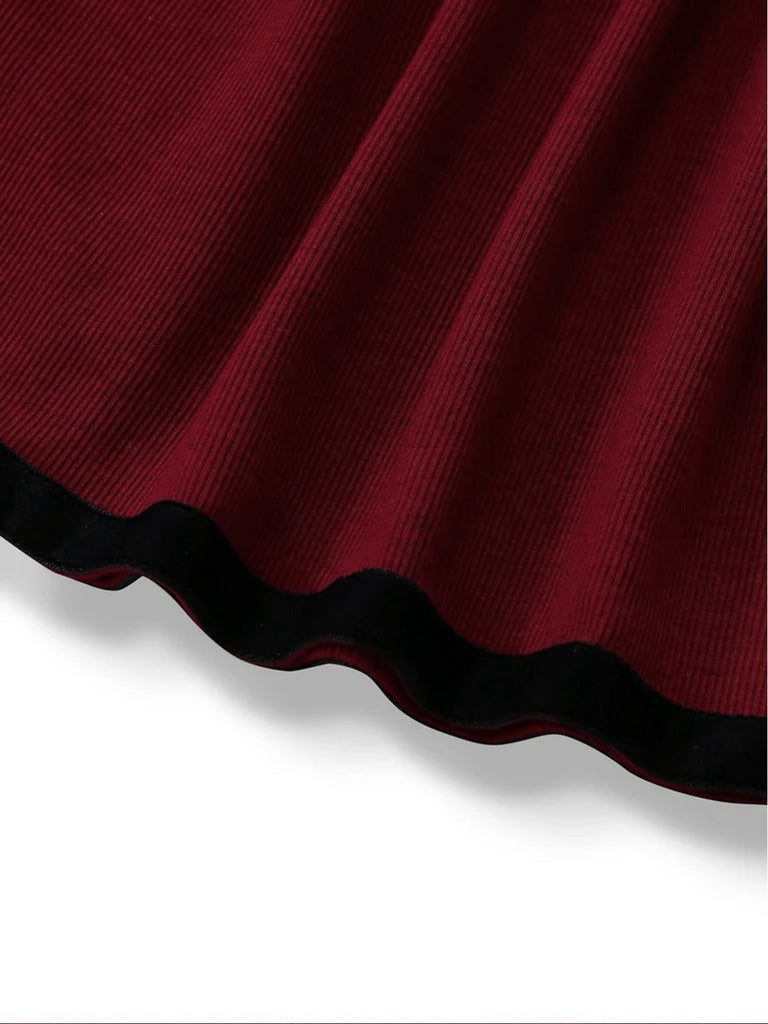 [Pré-vente] Robe rouge en tricots épaules dénudées manches lanternes et nœud années 1960