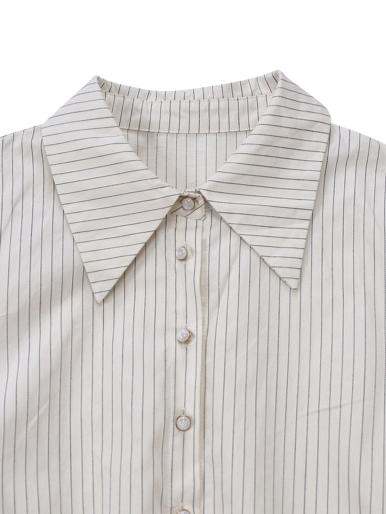 [Prévente] Robe kaki rayé patchwork plissée col revers et cravate années 1930