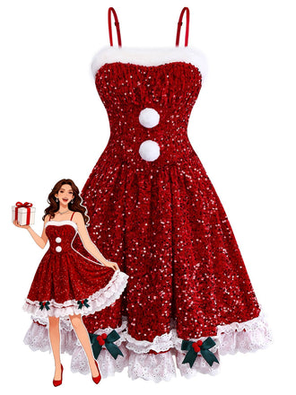 [Prévente] Robe rouge à nœud et sequins ourlet brut années 50