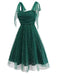 [Pré-vente] Robe verte en maille et paillettes à épaules dénudées et nœud papillon années 1950