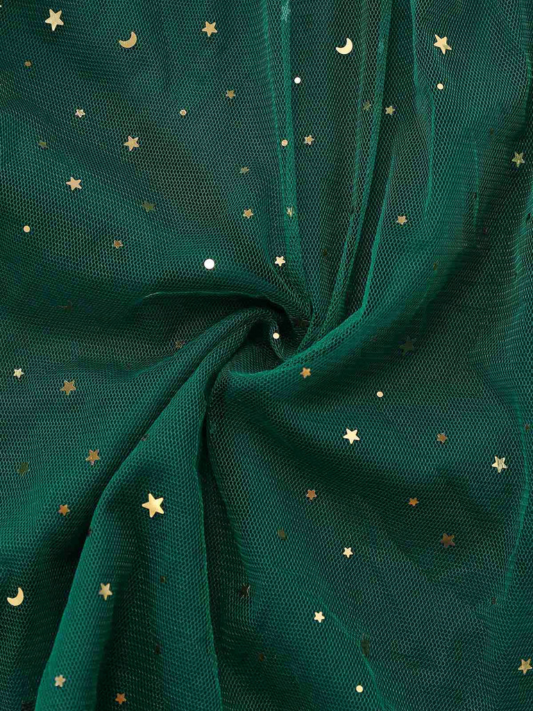 [Pré-vente] Robe verte en maille et paillettes à épaules dénudées et nœud papillon années 1950