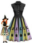 Robe trapèze col noué d'Halloween chapeau de sorcière des années 1950