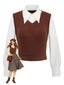 [Prévente] Gilet tricoté marron style faux chemisier 2 pièces années 1940
