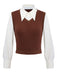 [Prévente] Gilet tricoté marron style faux chemisier 2 pièces années 1940