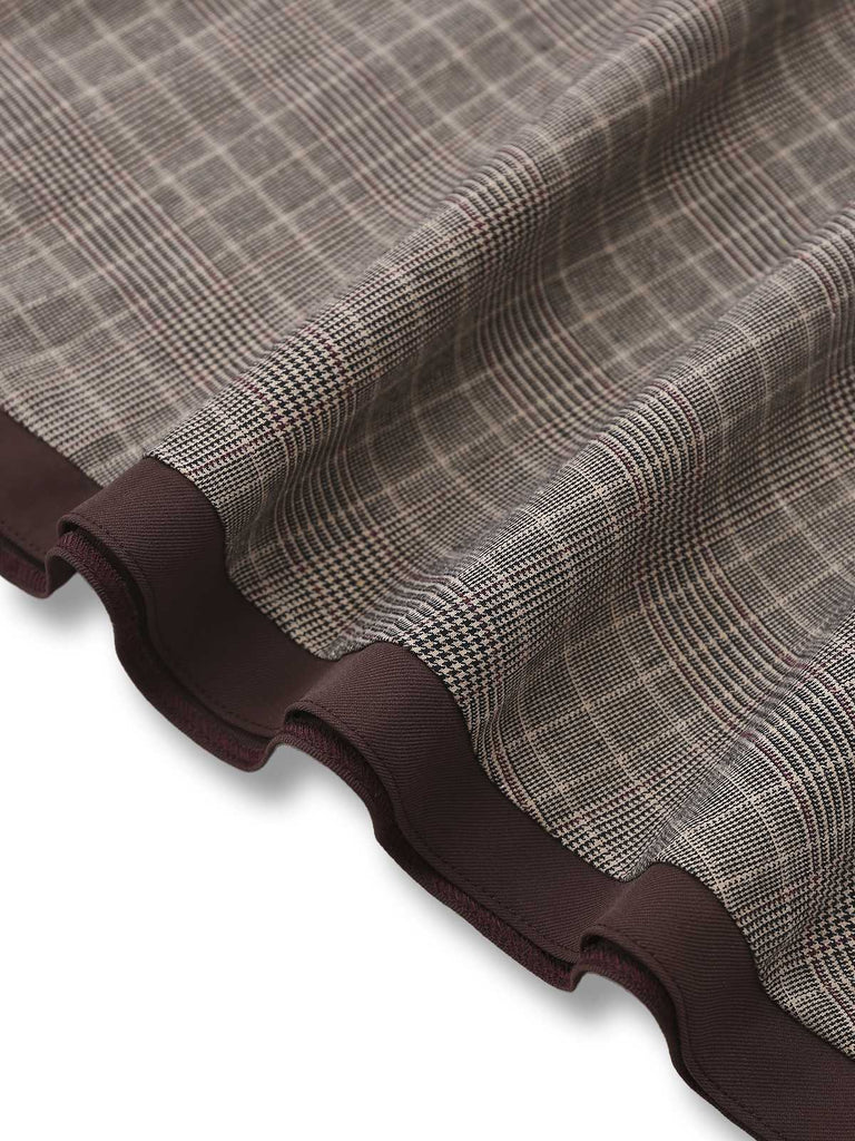 [Prévente] Robe à carreaux marron col revers et nœud papillon années 1950