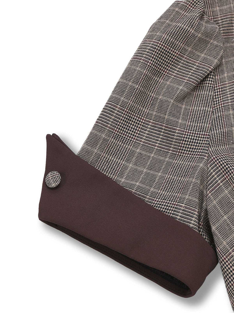 [Prévente] Robe à carreaux marron col revers et nœud papillon années 1950