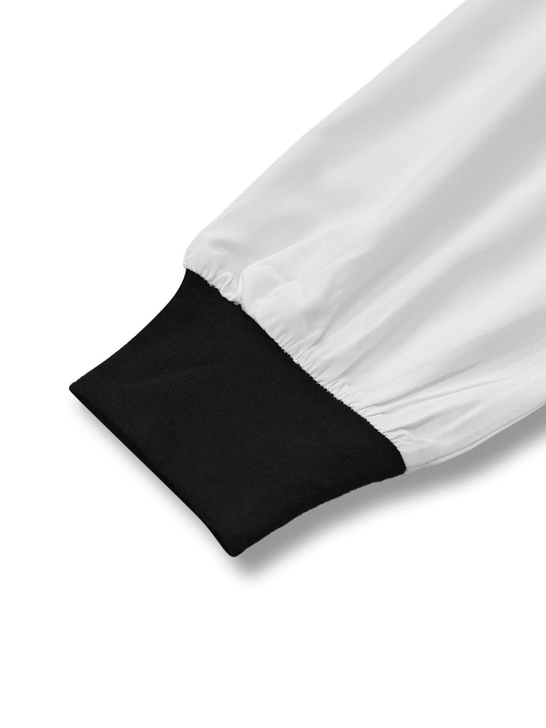 Robe plissée à revers bicolore noir et blanc des années 1960