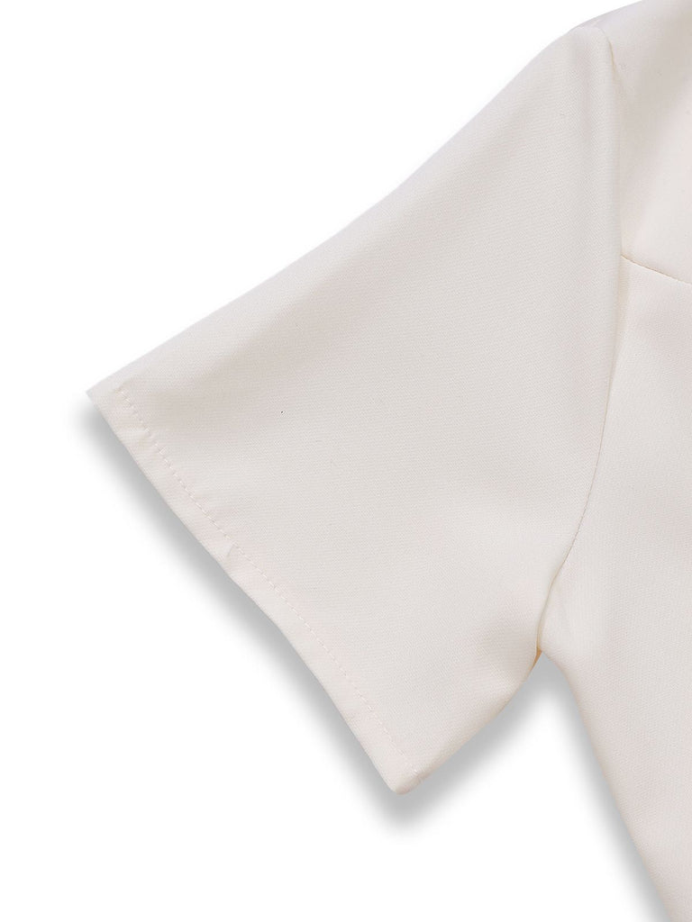 Robe beige plissée  double boutonnage et revers années 1970