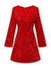 Robe à paillettes rouge manches longues col rond avec nœud des années 1960